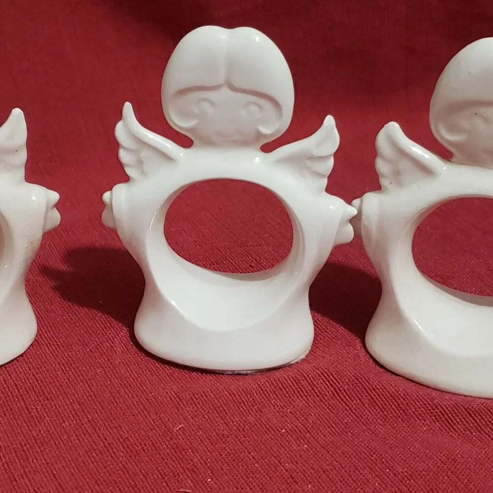 Set of 5 Napkin Rings Porcelain Angels Wing Angels Girls Cherubs